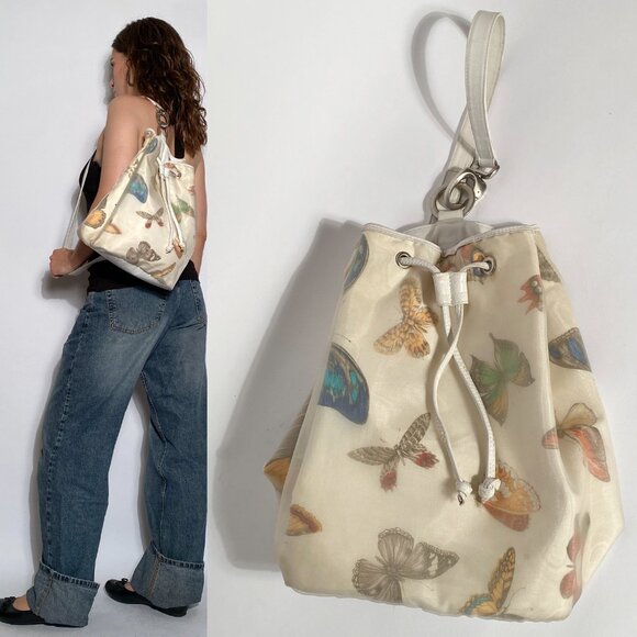 Vintage 90s Nordstrom BUTTERFLY Mesh & Leather Backpack, made in Italy - Picture 1 of 15
